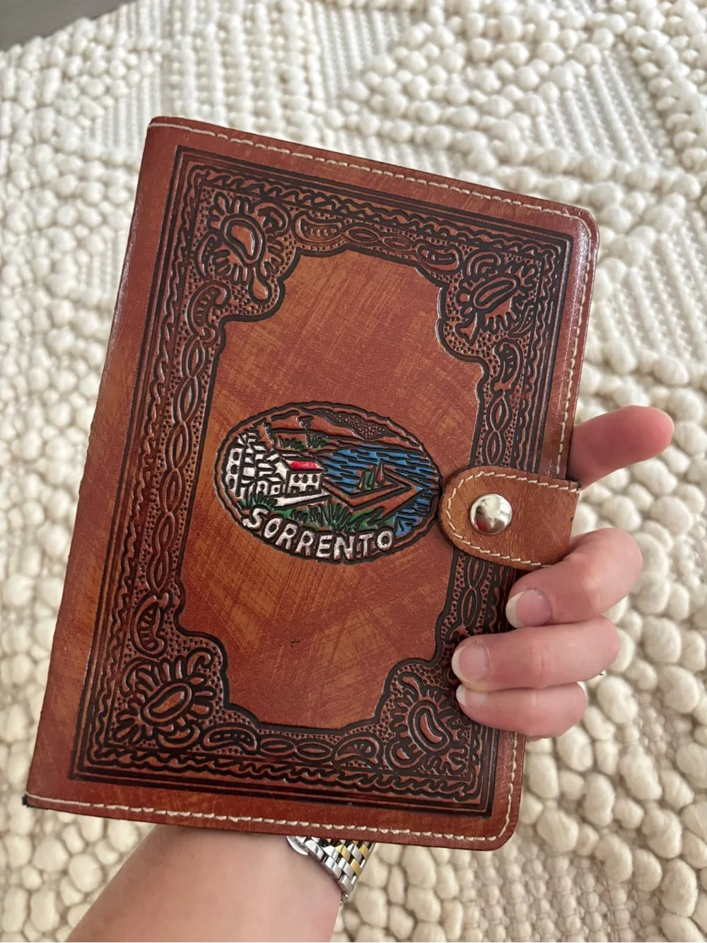 Vintage hand-tooled brown Leather Sorrento Italy Journal notebook cover